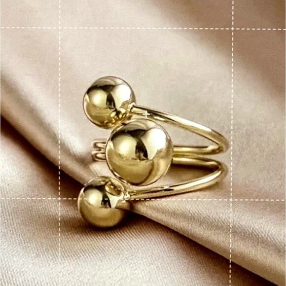 Golden Exaggerated Three Ball Open Ring One Size Golden - Picture 1 of 7